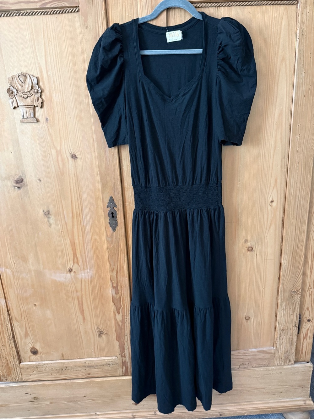 Nation LTD Black Puff-Sleeve Maxi Dress with Smocked Waist